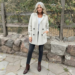 Halle | Double-Breasted Coat with Contrast Sleeves
