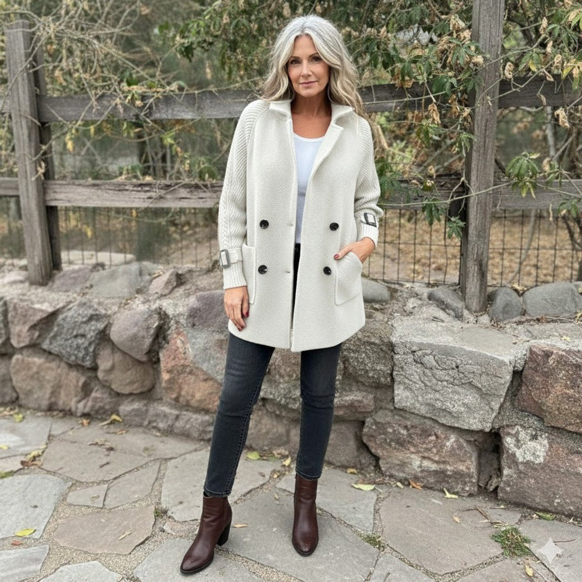 Halle | Double-Breasted Coat with Contrast Sleeves