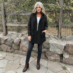 Halle | Double-Breasted Coat with Contrast Sleeves