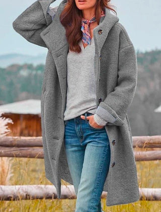 Eleanor | Long Hooded Button Coat