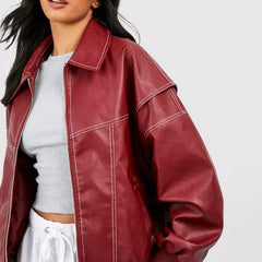 Theodora | Oversized Contrast-Stitch Bomber Jacket