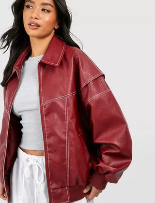 Theodora | Oversized Contrast-Stitch Bomber Jacket