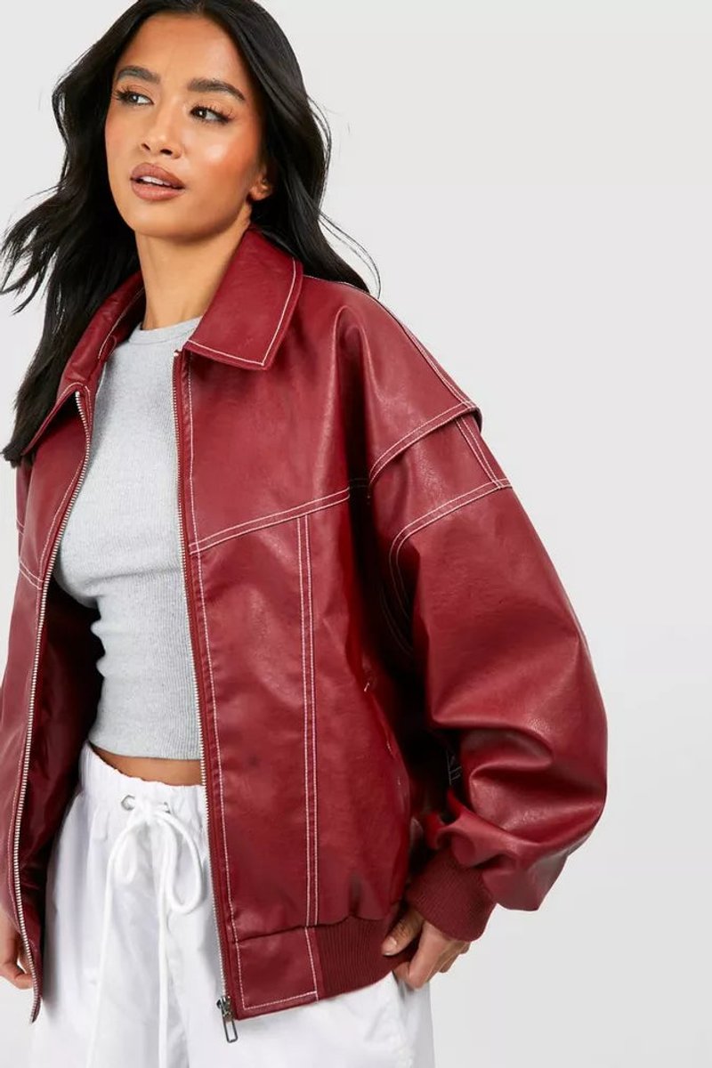 Theodora | Oversized Contrast-Stitch Bomber Jacket