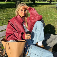 Theodora | Oversized Contrast-Stitch Bomber Jacket