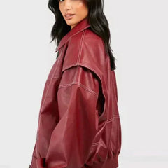 Theodora | Oversized Contrast-Stitch Bomber Jacket