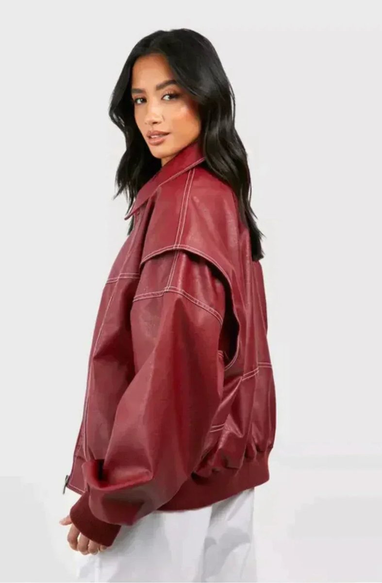 Theodora | Oversized Contrast-Stitch Bomber Jacket