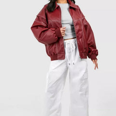 Greer | Oversized Contrast-Stitch Bomber Jacket