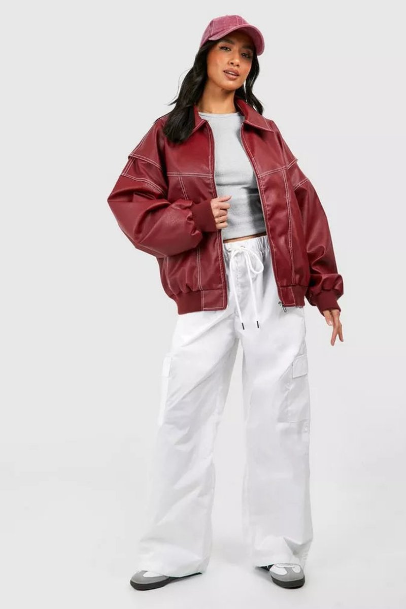 Theodora | Oversized Contrast-Stitch Bomber Jacket