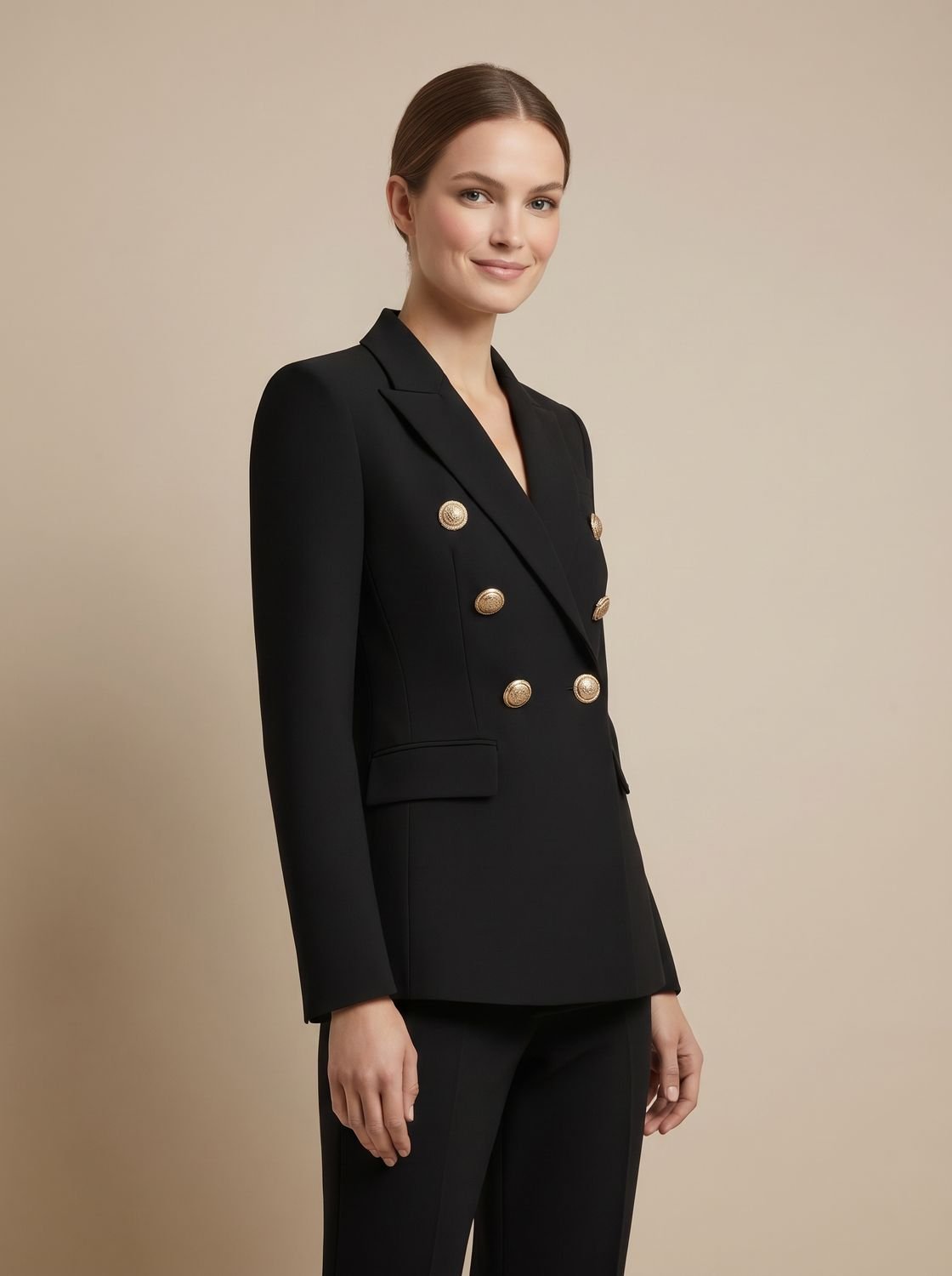 Marianne | Tailored Double-Breasted Gold-Button Blazer