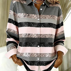 Evancline | Casual Horizontal Stripe Button Blouse