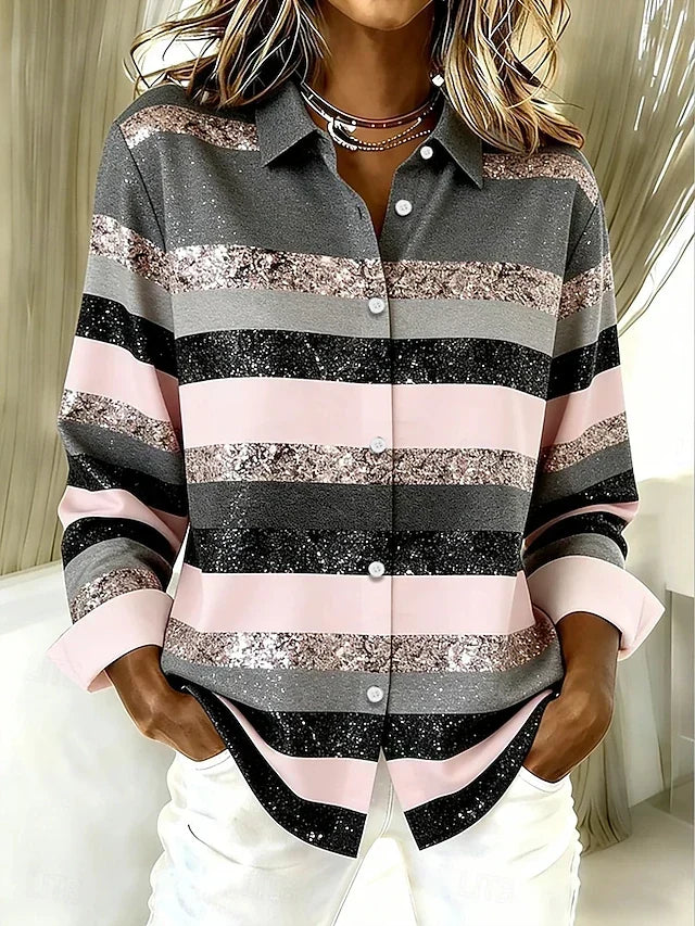 Cordelia | Casual Horizontal Stripe Button Blouse