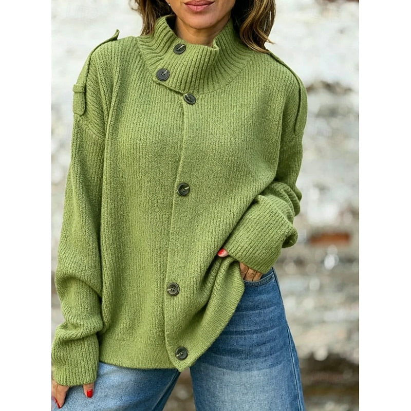 Wendy | Button-Front Stand Collar Cardigan